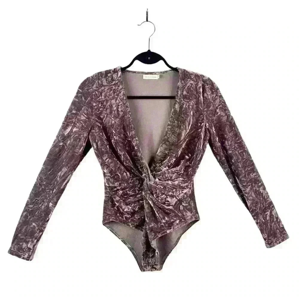 Makers of Dreams Velvet Bodysuit M, Plunge Neck, Twist Front, Boho Chic Sexy Top